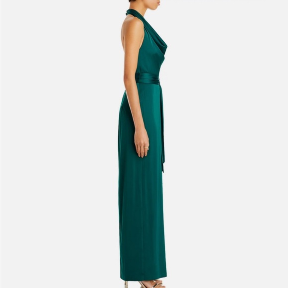 LIV FOSTER Green Cowl Neck Maxi Dress Satin Gown Wedding Formal Party Size 2 - Picture 3 of 14